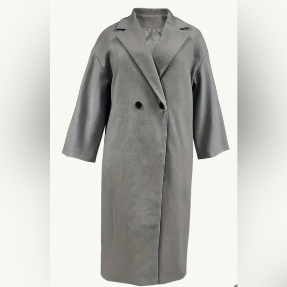 Women's Long Sleeve Double Breast Button Lapel Collar Trench Coat With Pockets - Picture 3 of 4